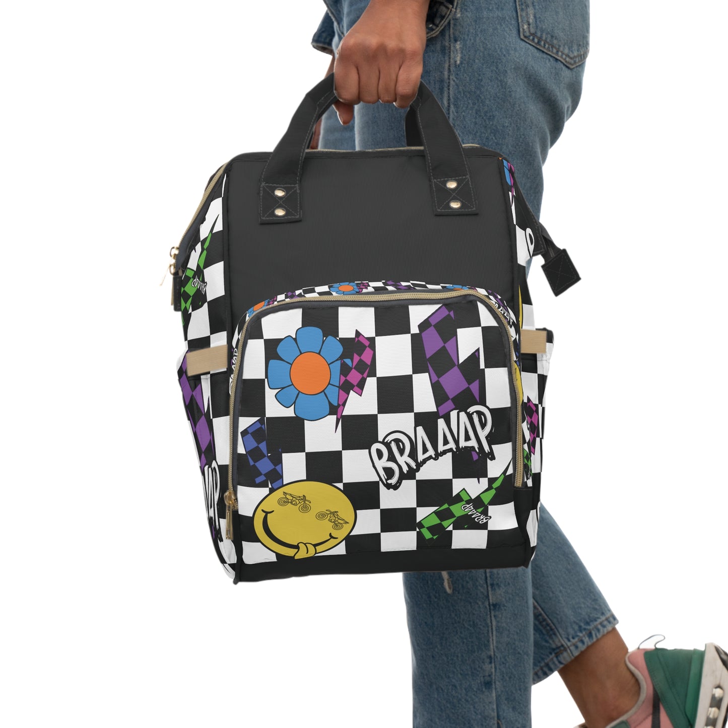 Braaap Colorful Checkered Multifunctional Diaper Backpack - Lou Lou