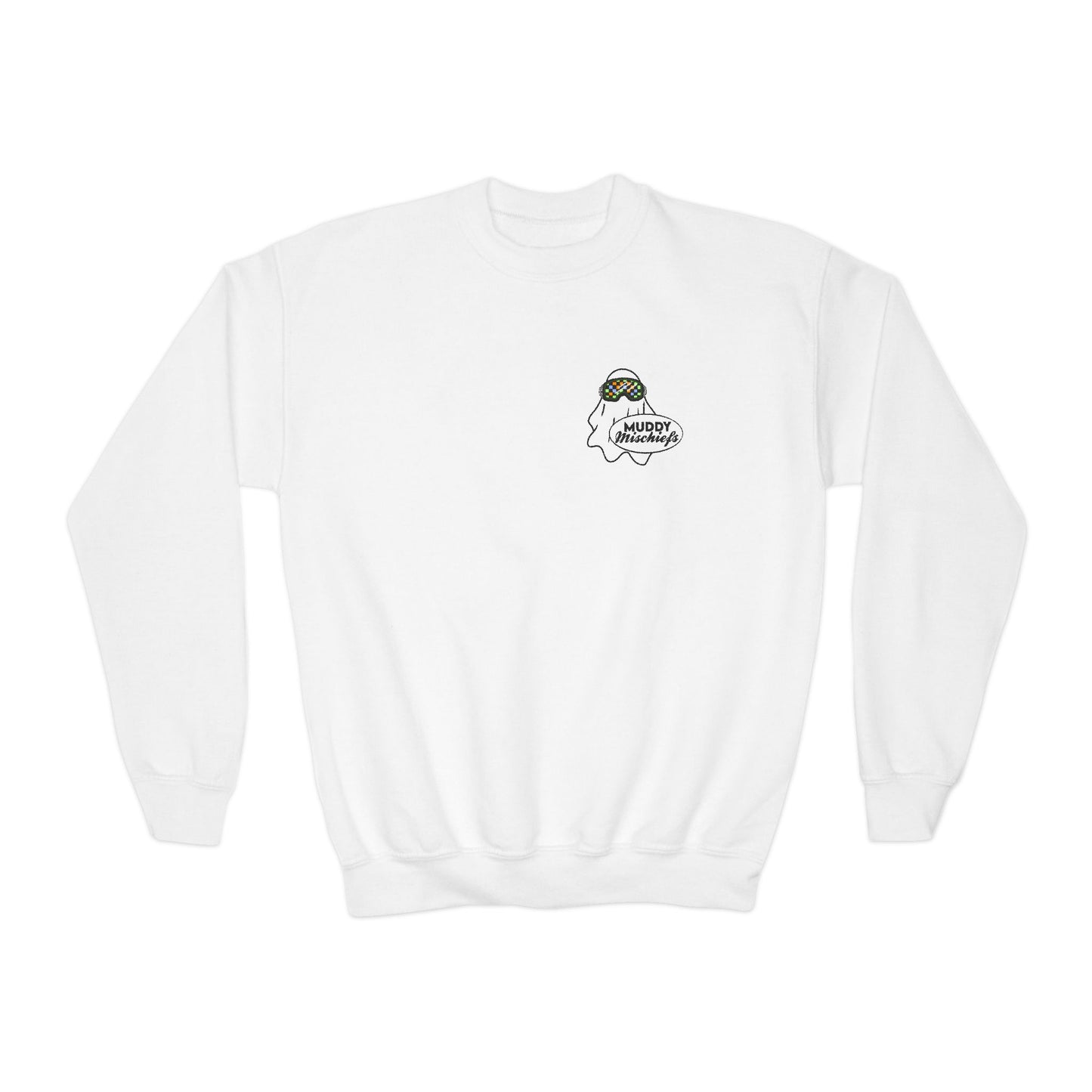 Goggle Ghost | Youth Halloween Motocross Crewneck Sweatshirt