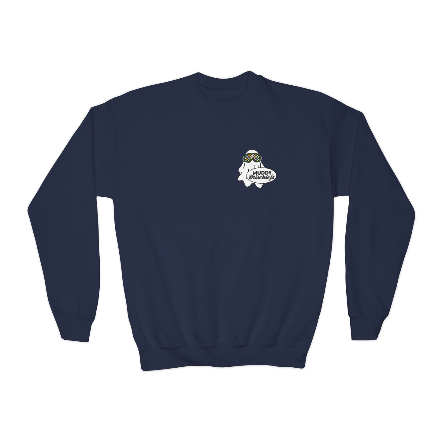 Goggle Ghost | Youth Halloween Motocross Crewneck Sweatshirt