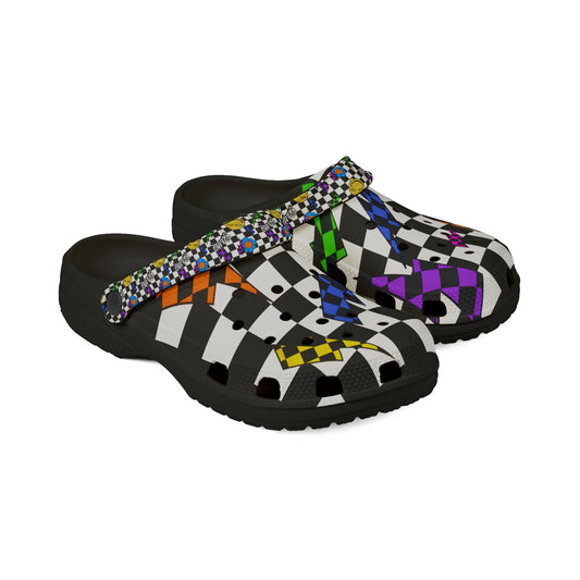 Colorful Checkered Pit Stompers | Adult Motocross Clogs