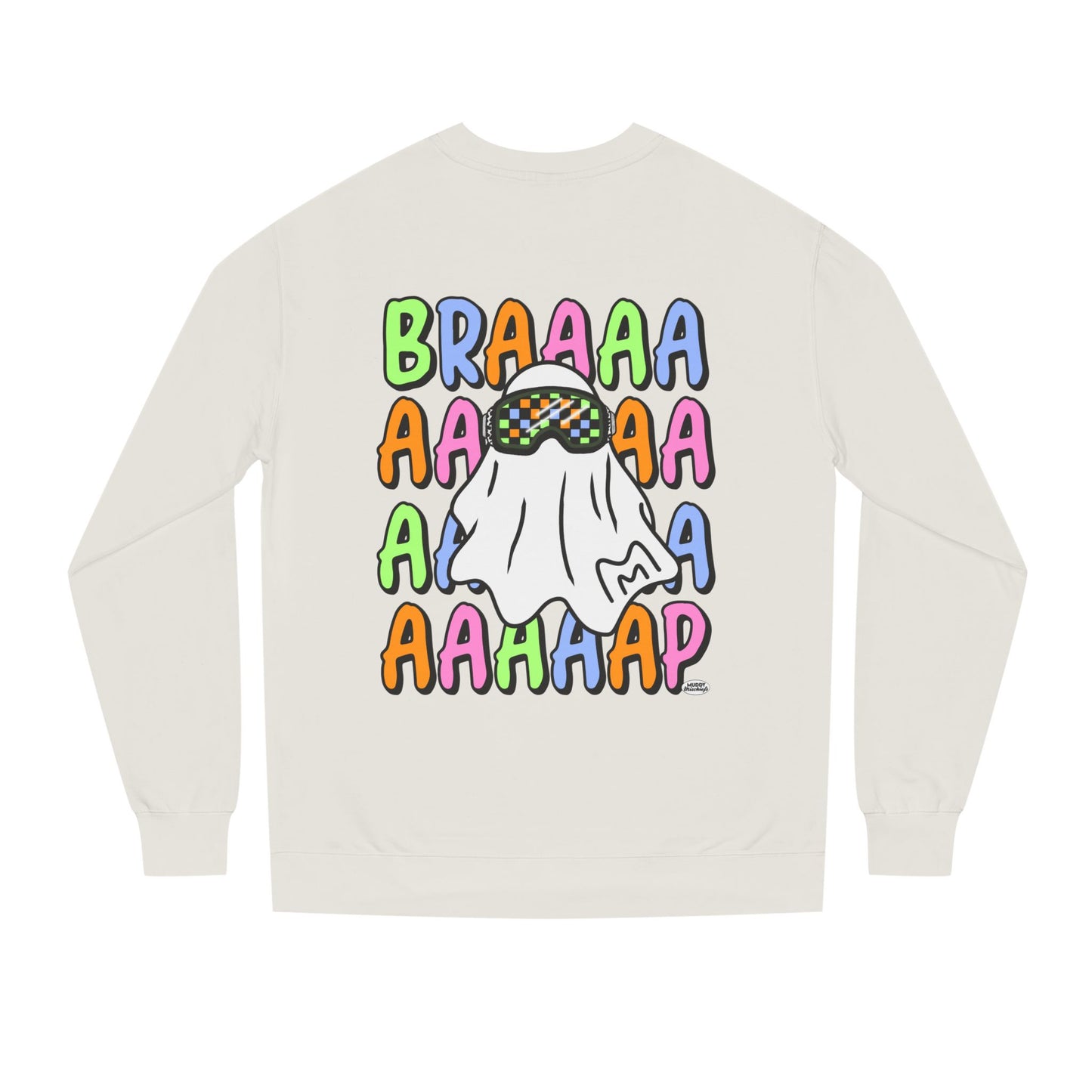 Goggle Ghost | Unisex Adult Halloween Motocross Crewneck Sweatshirt