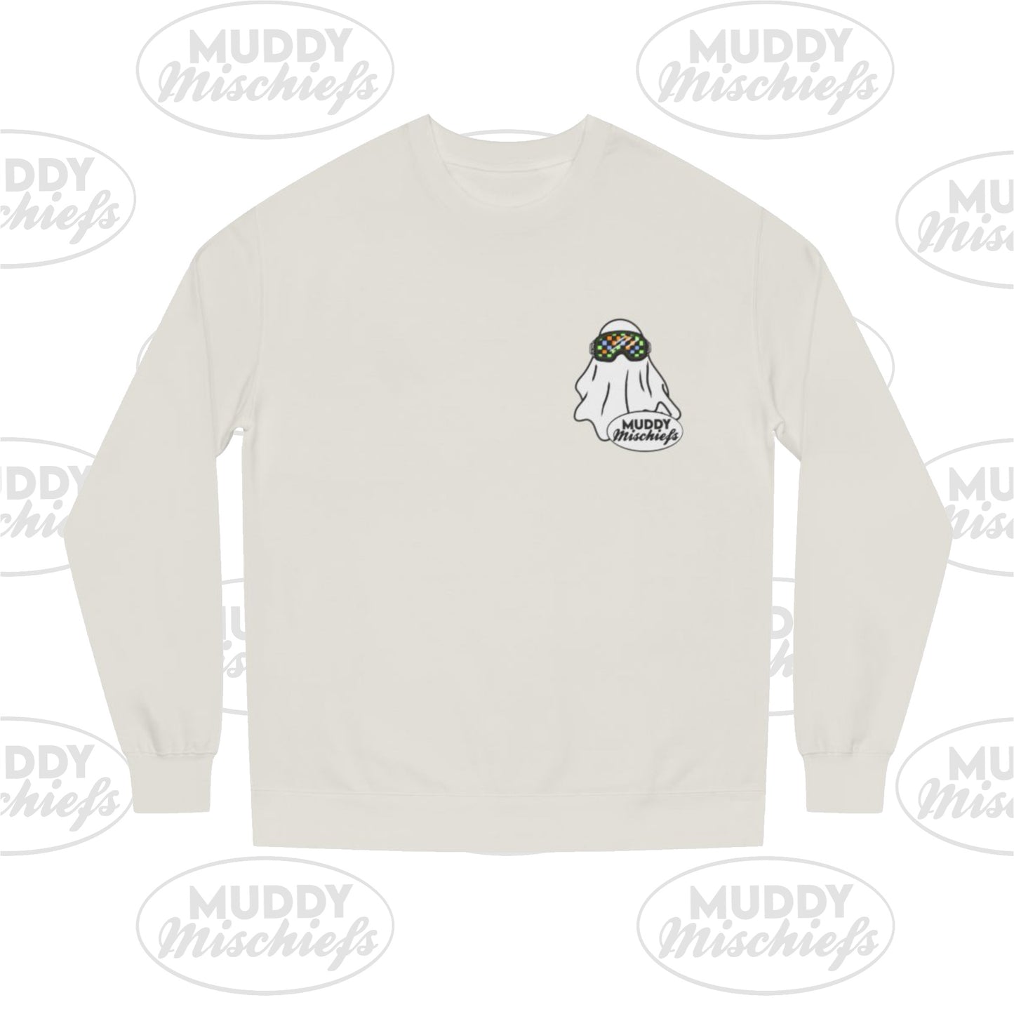 Goggle Ghost | Unisex Adult Halloween Motocross Crewneck Sweatshirt