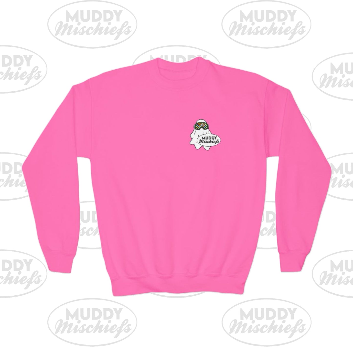 Goggle Ghost | Youth Halloween Motocross Crewneck Sweatshirt