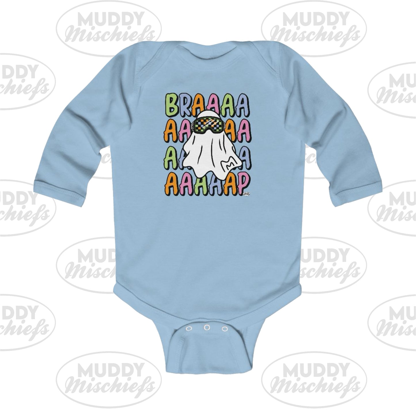 Goggle Ghost | Infant Halloween Motocross Long Sleeve Onesie Bodysuit