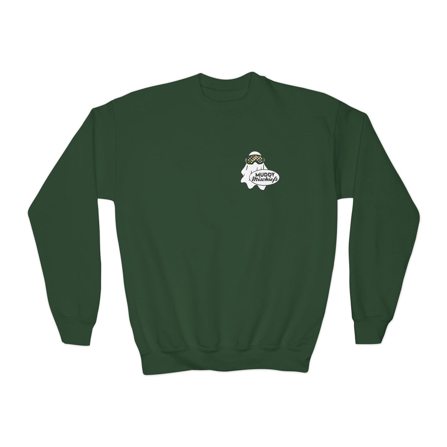 Goggle Ghost | Youth Halloween Motocross Crewneck Sweatshirt