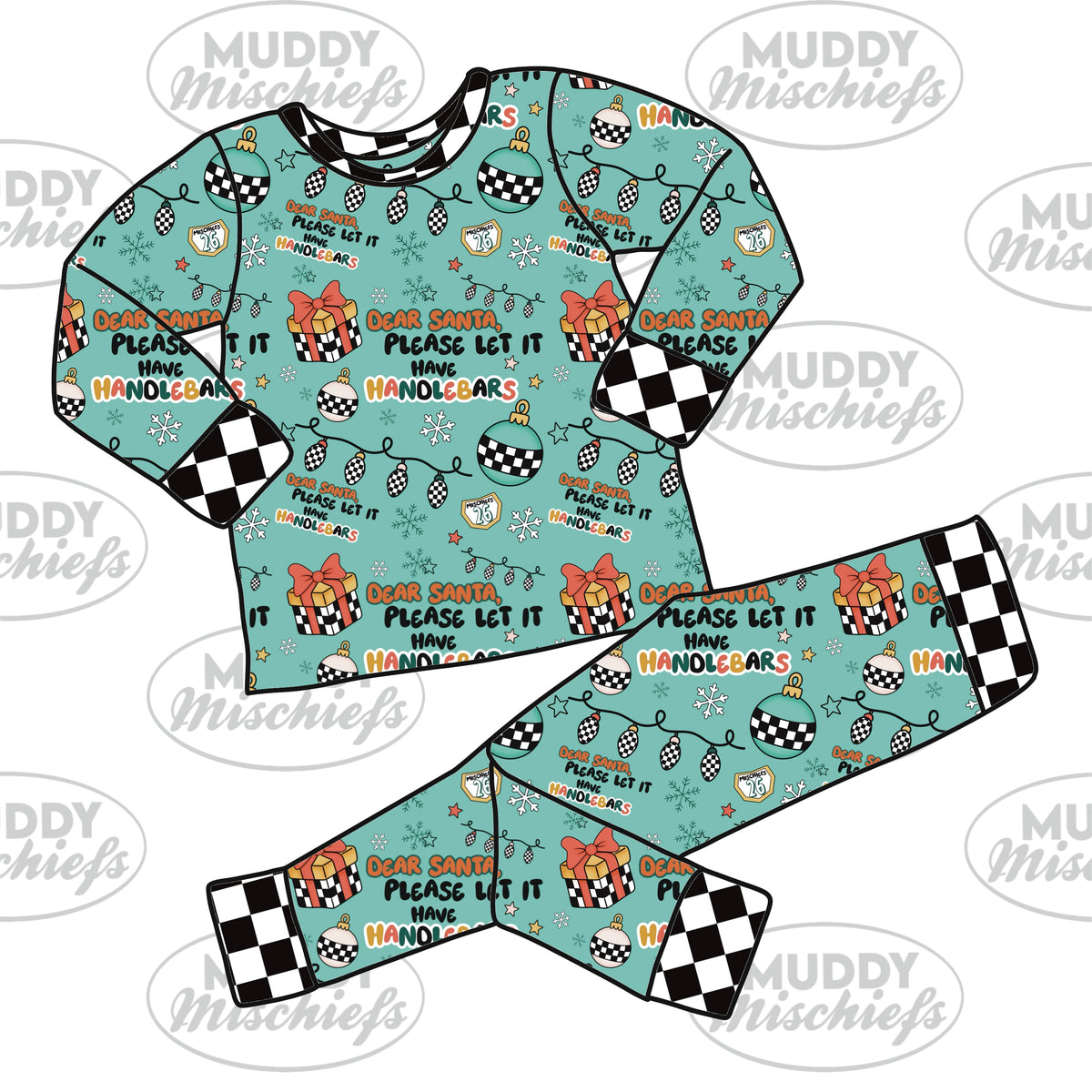 Dear Santa Please Let it Have Handlebars Bamboo PJS — Christmas Moto Inspired - Toddler and Youth