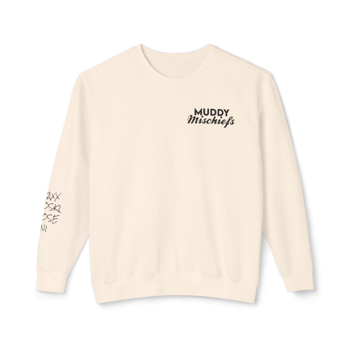 Somebody’s Muddy Mischief Personalizable Crewneck Sweatshirt | Adult Brand Sweatshirt