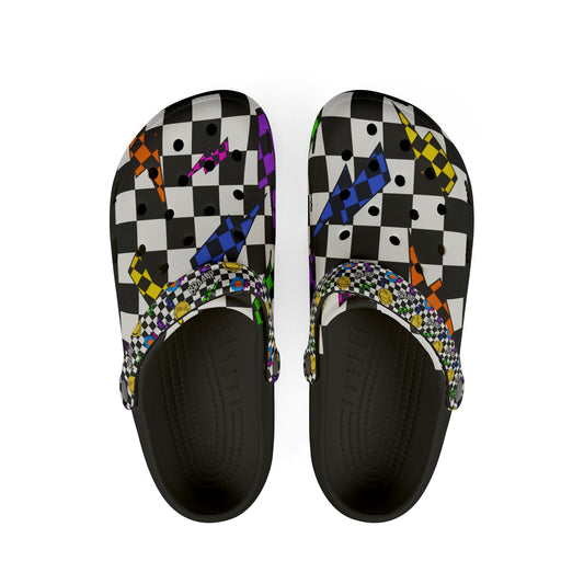 Colorful Checkered Pit Stompers | Adult Motocross Clogs