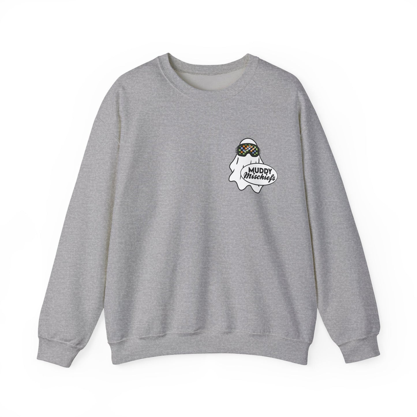 Goggle Ghost | Unisex Adult Halloween Motocross Crewneck Sweatshirt