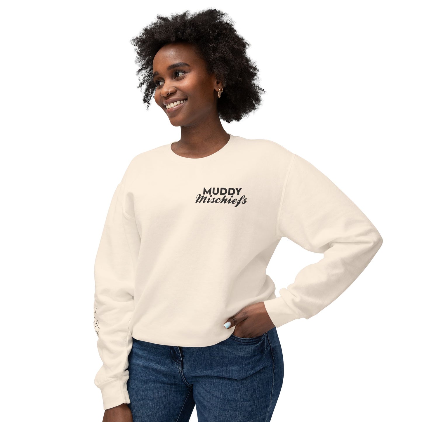 Somebody’s Muddy Mischief Personalizable Crewneck Sweatshirt | Adult Brand Sweatshirt