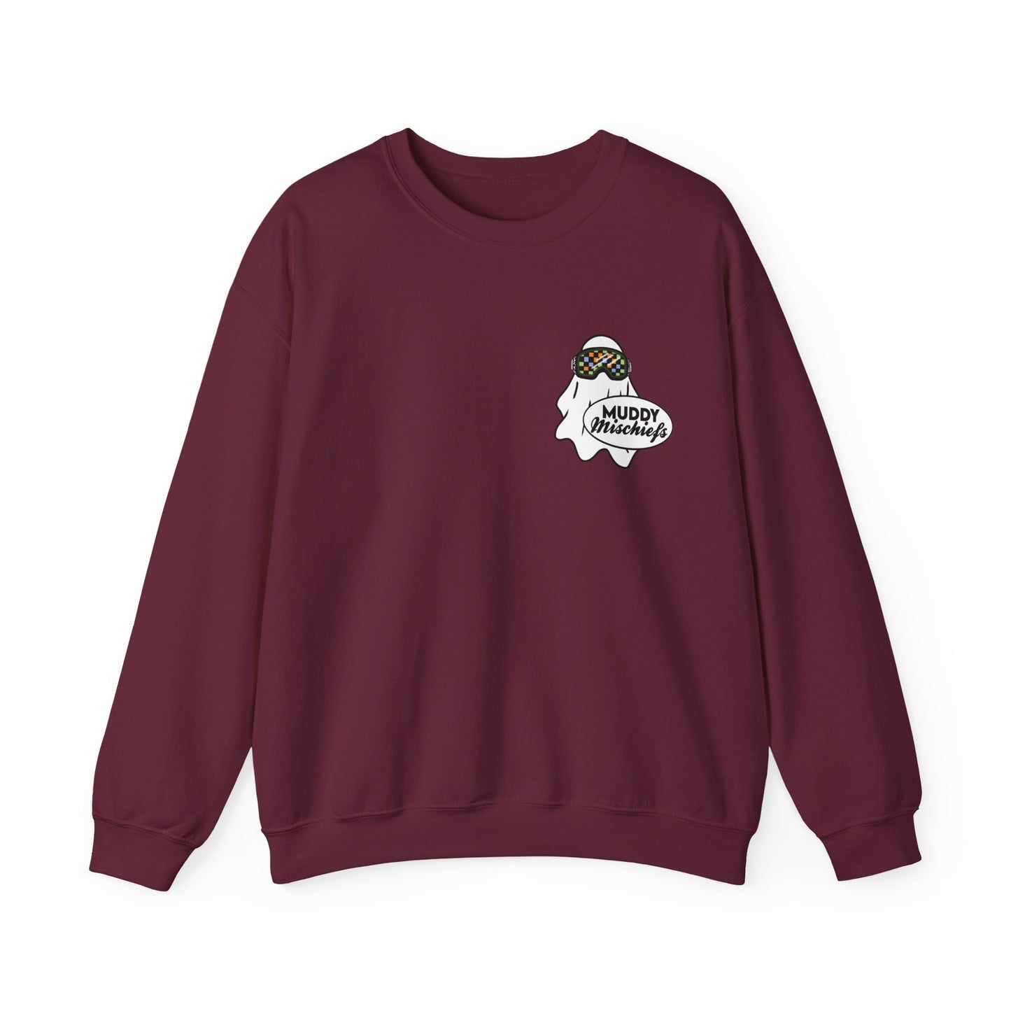 Goggle Ghost | Unisex Adult Halloween Motocross Crewneck Sweatshirt