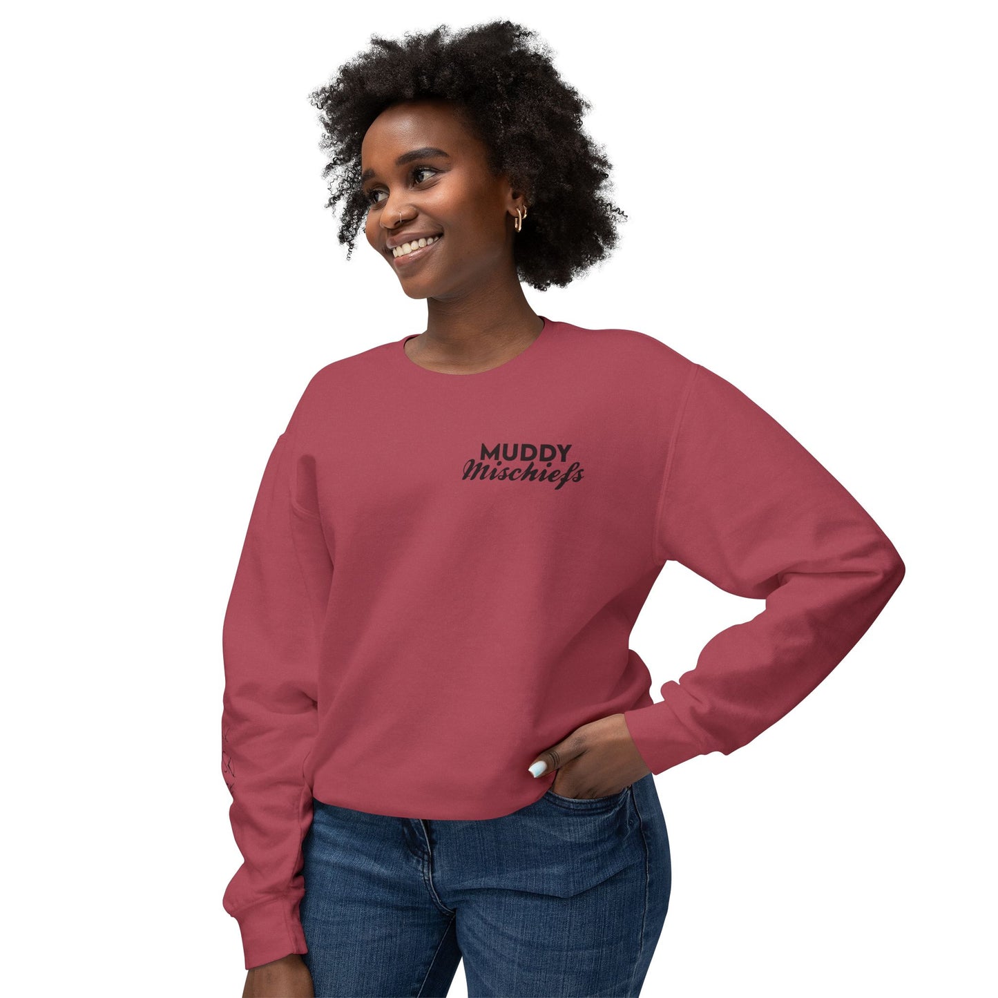 Somebody’s Muddy Mischief Personalizable Crewneck Sweatshirt | Adult Brand Sweatshirt
