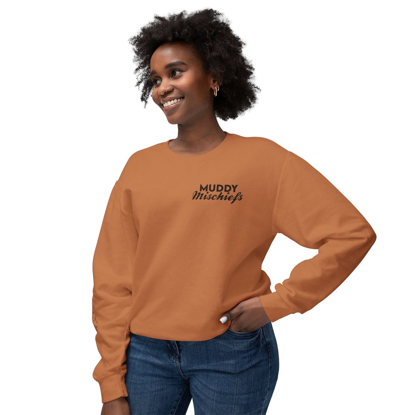 Somebody’s Muddy Mischief Personalizable Crewneck Sweatshirt | Adult Brand Sweatshirt