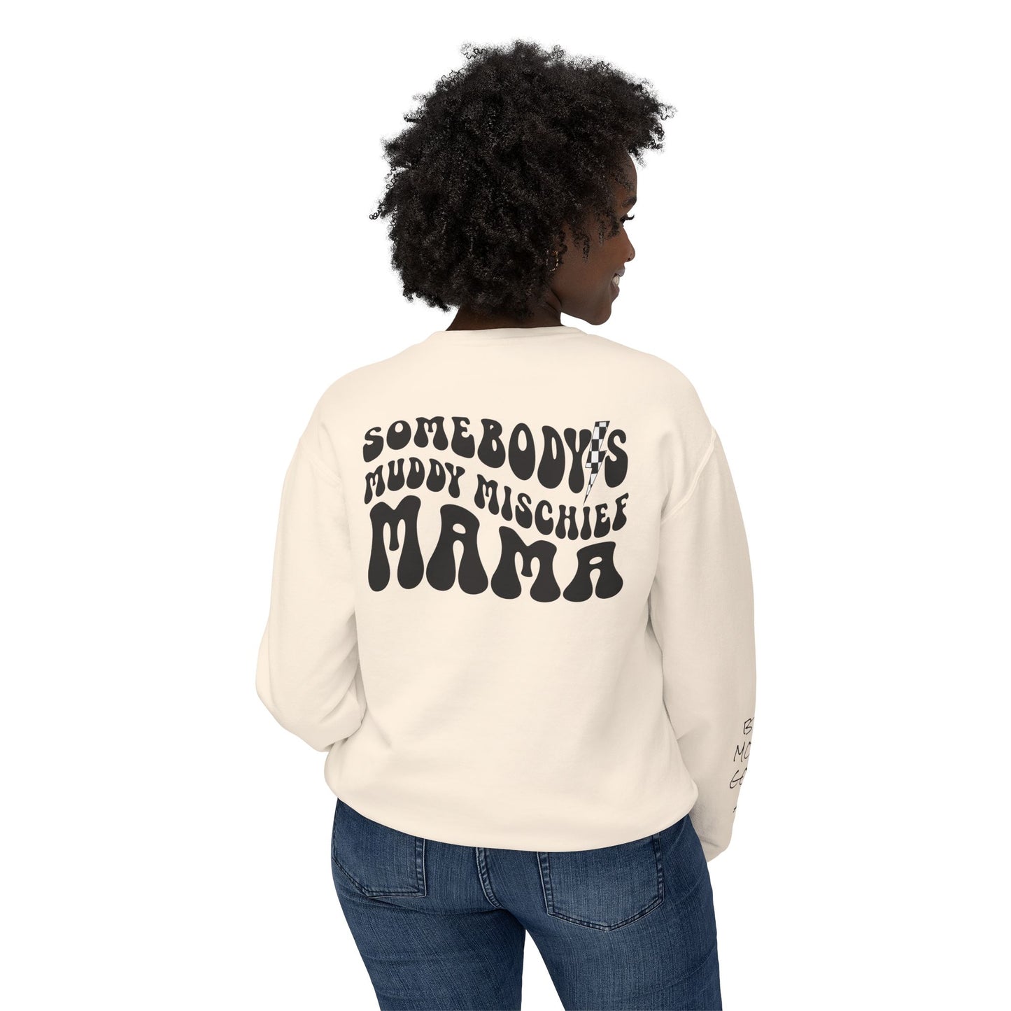 Somebody’s Muddy Mischief Personalizable Crewneck Sweatshirt | Adult Brand Sweatshirt