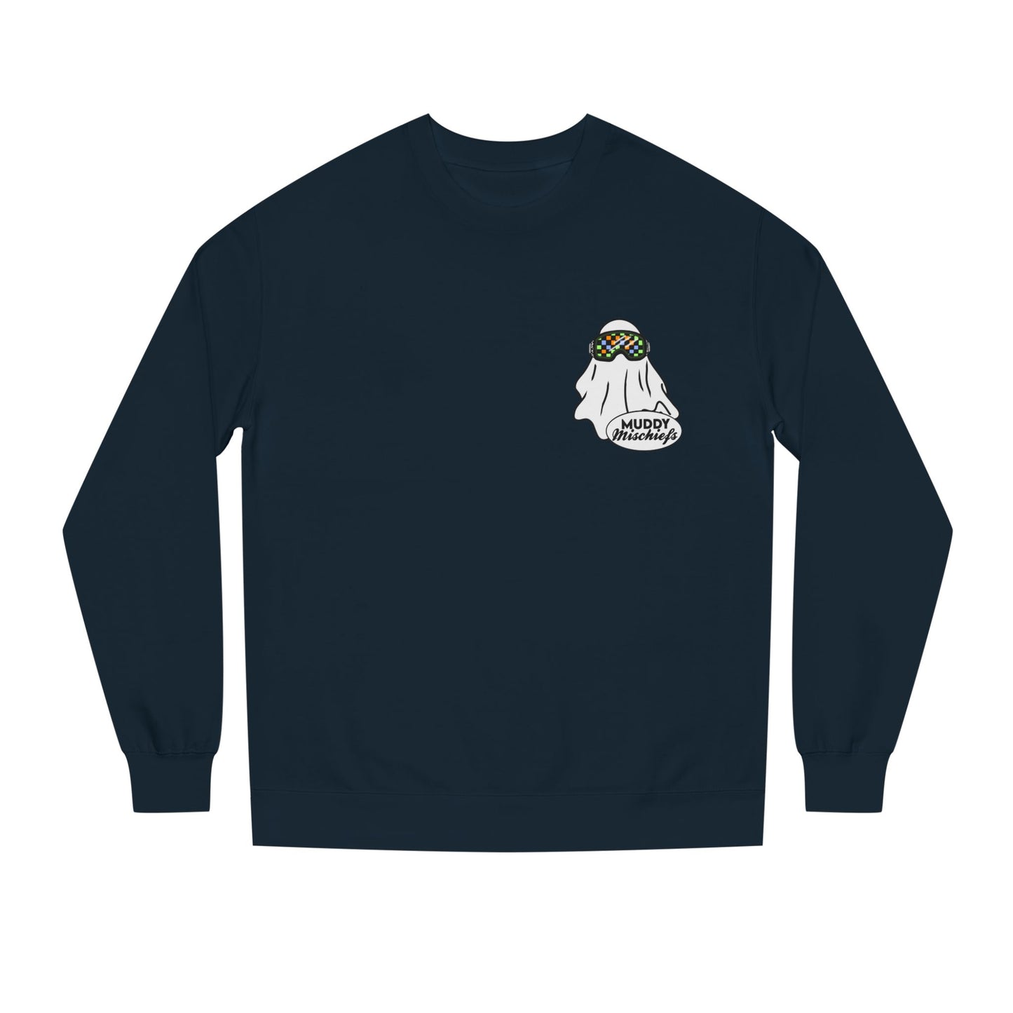 Goggle Ghost | Unisex Adult Halloween Motocross Crewneck Sweatshirt