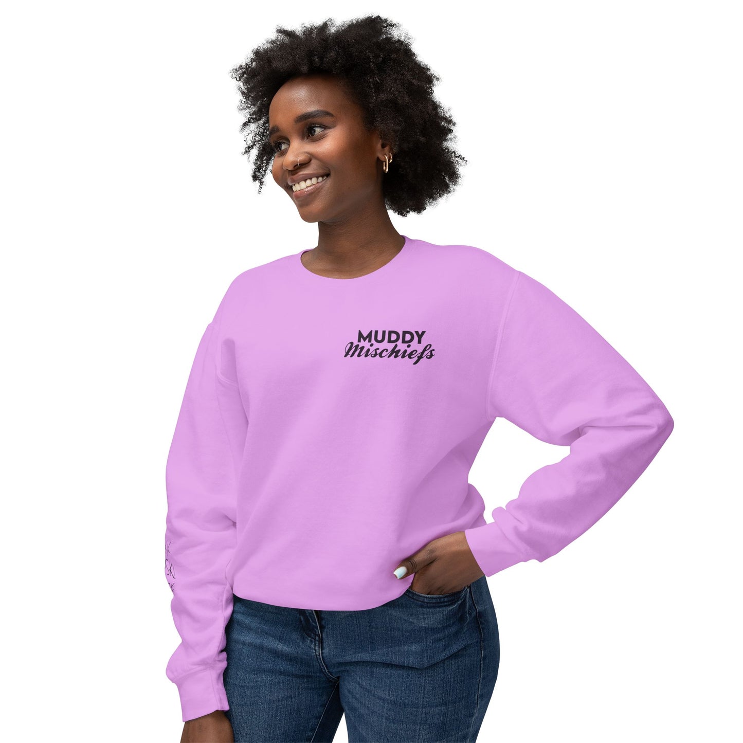 Somebody’s Muddy Mischief Personalizable Crewneck Sweatshirt | Adult Brand Sweatshirt