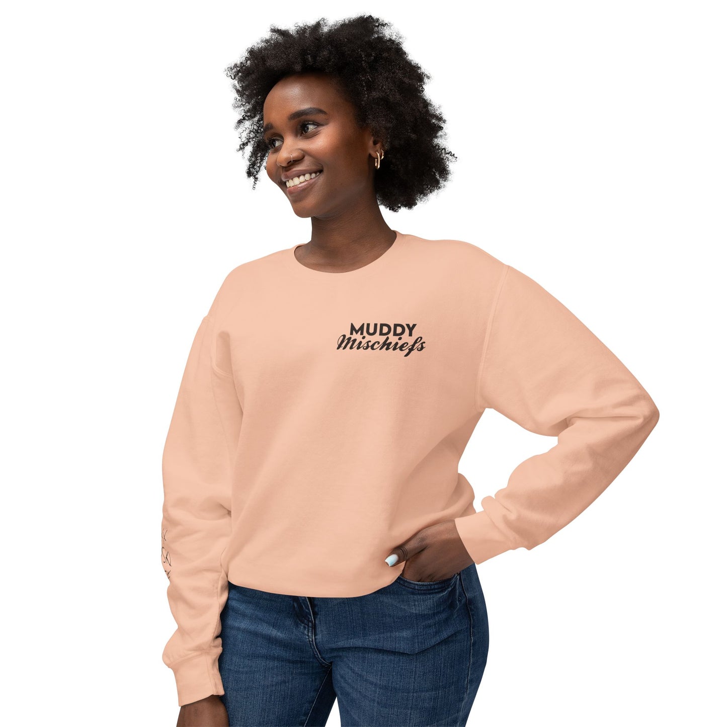 Somebody’s Muddy Mischief Personalizable Crewneck Sweatshirt | Adult Brand Sweatshirt