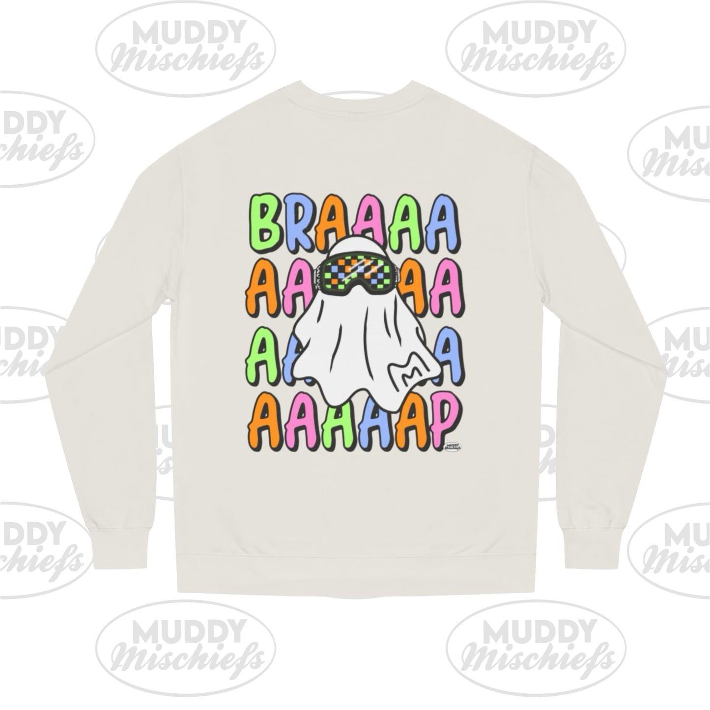 Goggle Ghost | Unisex Adult Halloween Motocross Crewneck Sweatshirt