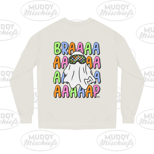 Goggle Ghost | Unisex Adult Halloween Motocross Crewneck Sweatshirt