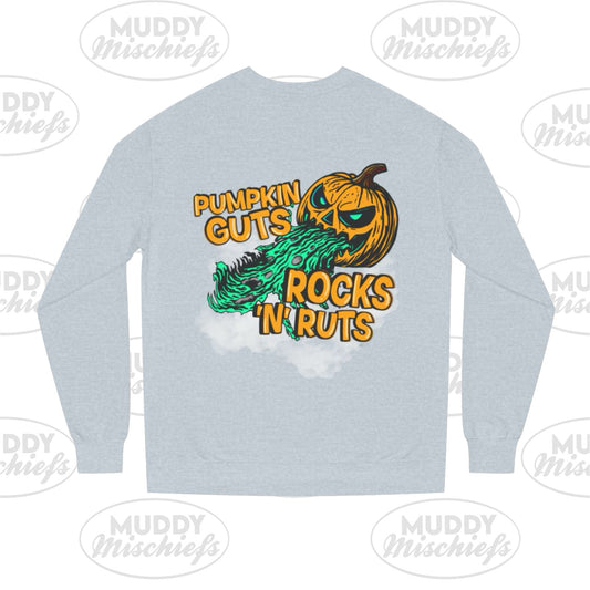 Pumpkin Guts, Rocks n Ruts | Unisex Adult Halloween Motocross Crewneck Sweatshirt