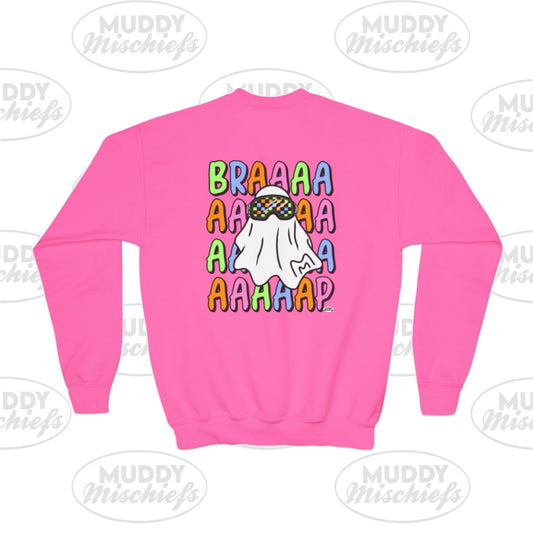 Goggle Ghost | Youth Halloween Motocross Crewneck Sweatshirt