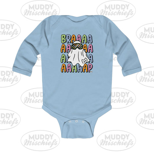Goggle Ghost | Infant Halloween Motocross Long Sleeve Onesie Bodysuit