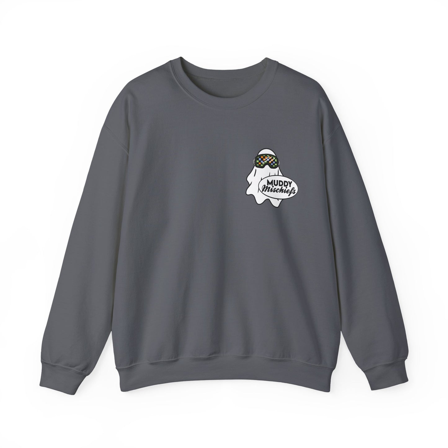 Goggle Ghost | Unisex Adult Halloween Motocross Crewneck Sweatshirt