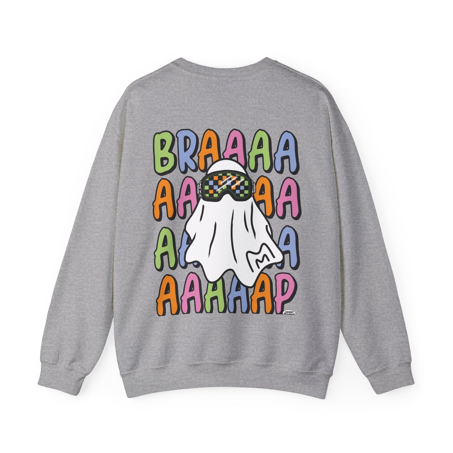 Goggle Ghost | Unisex Adult Halloween Motocross Crewneck Sweatshirt