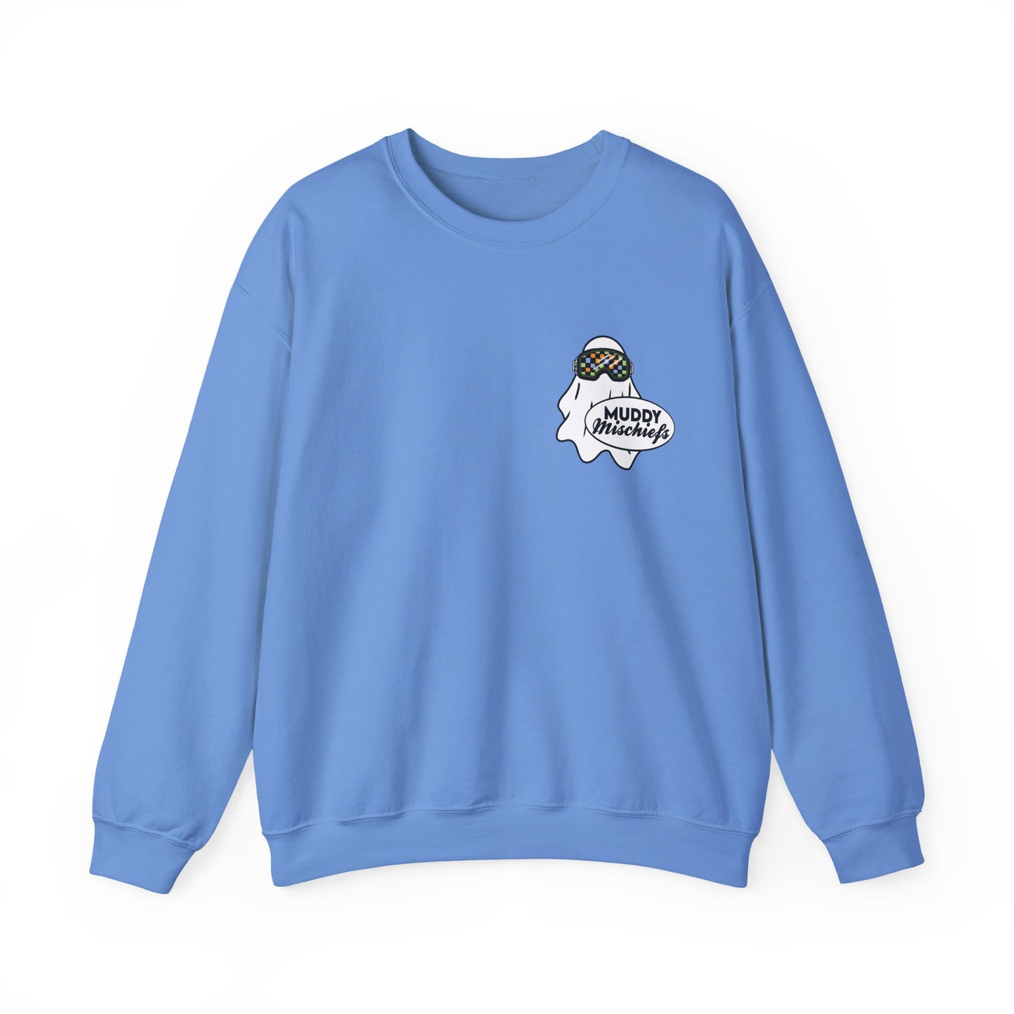 Goggle Ghost | Unisex Adult Halloween Motocross Crewneck Sweatshirt