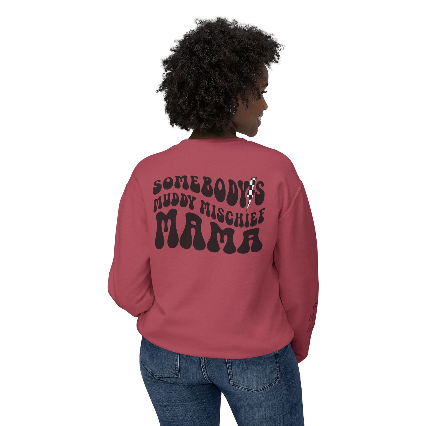 Somebody’s Muddy Mischief Personalizable Crewneck Sweatshirt | Adult Brand Sweatshirt