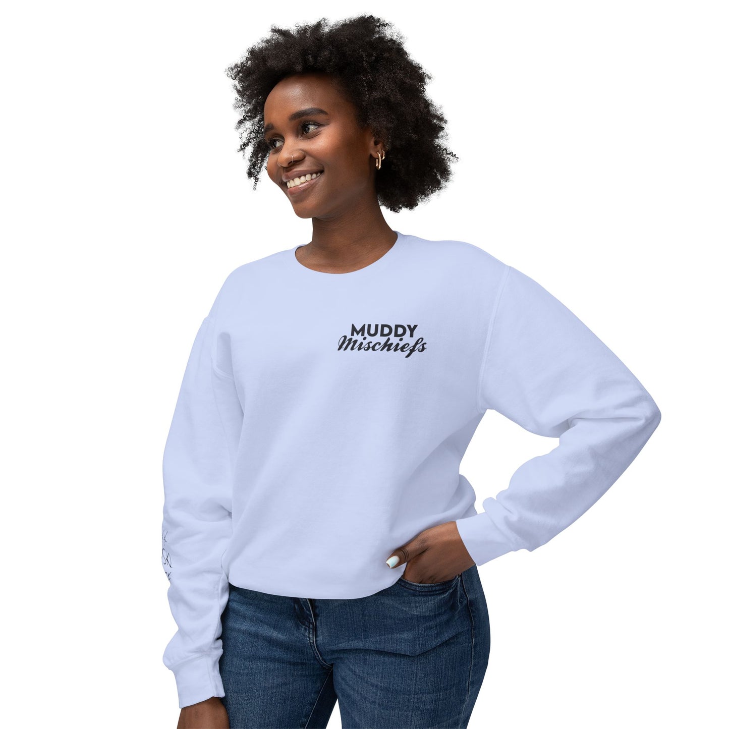 Somebody’s Muddy Mischief Personalizable Crewneck Sweatshirt | Adult Brand Sweatshirt