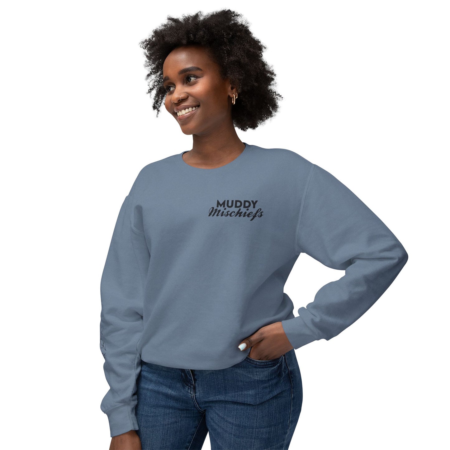 Somebody’s Muddy Mischief Personalizable Crewneck Sweatshirt | Adult Brand Sweatshirt
