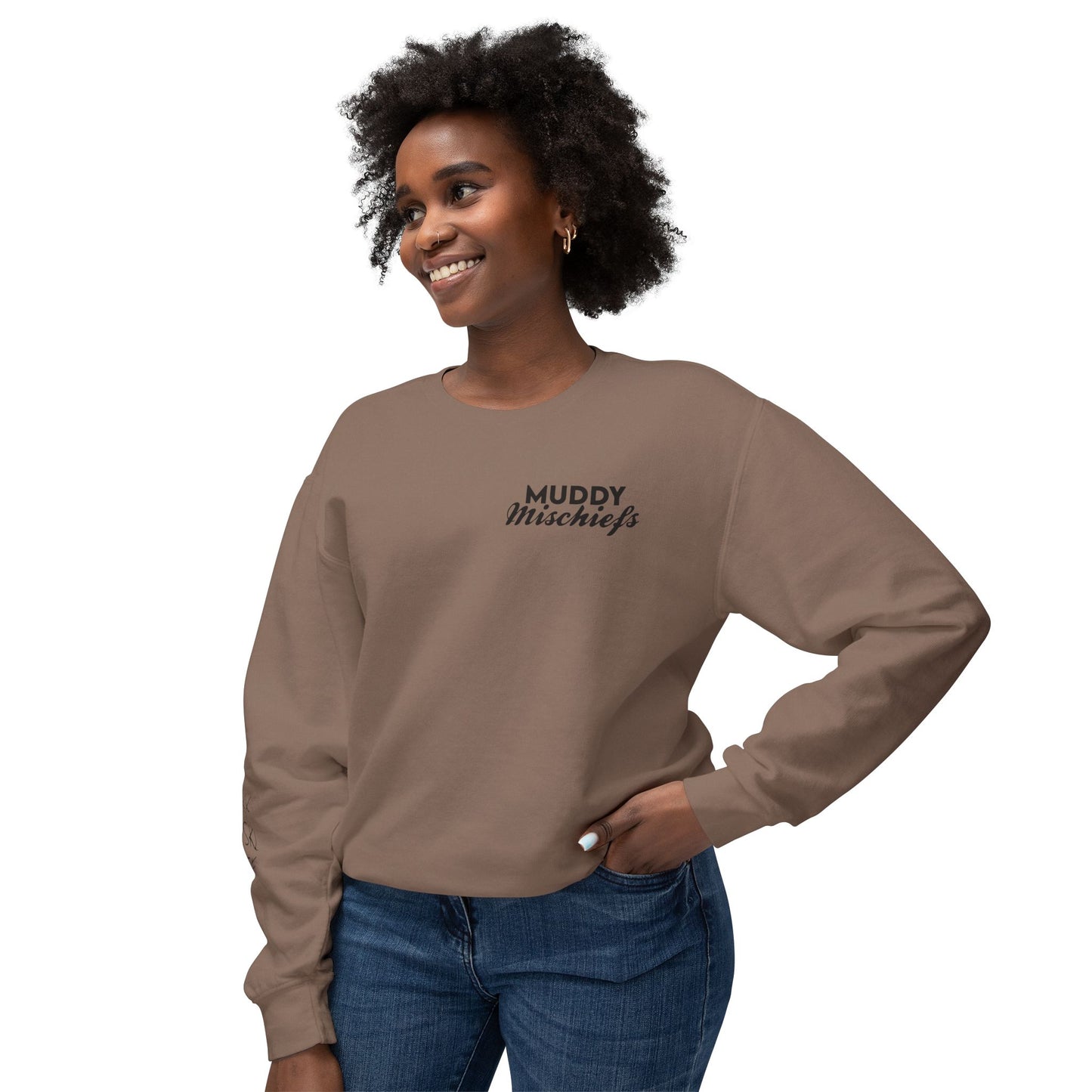 Somebody’s Muddy Mischief Personalizable Crewneck Sweatshirt | Adult Brand Sweatshirt