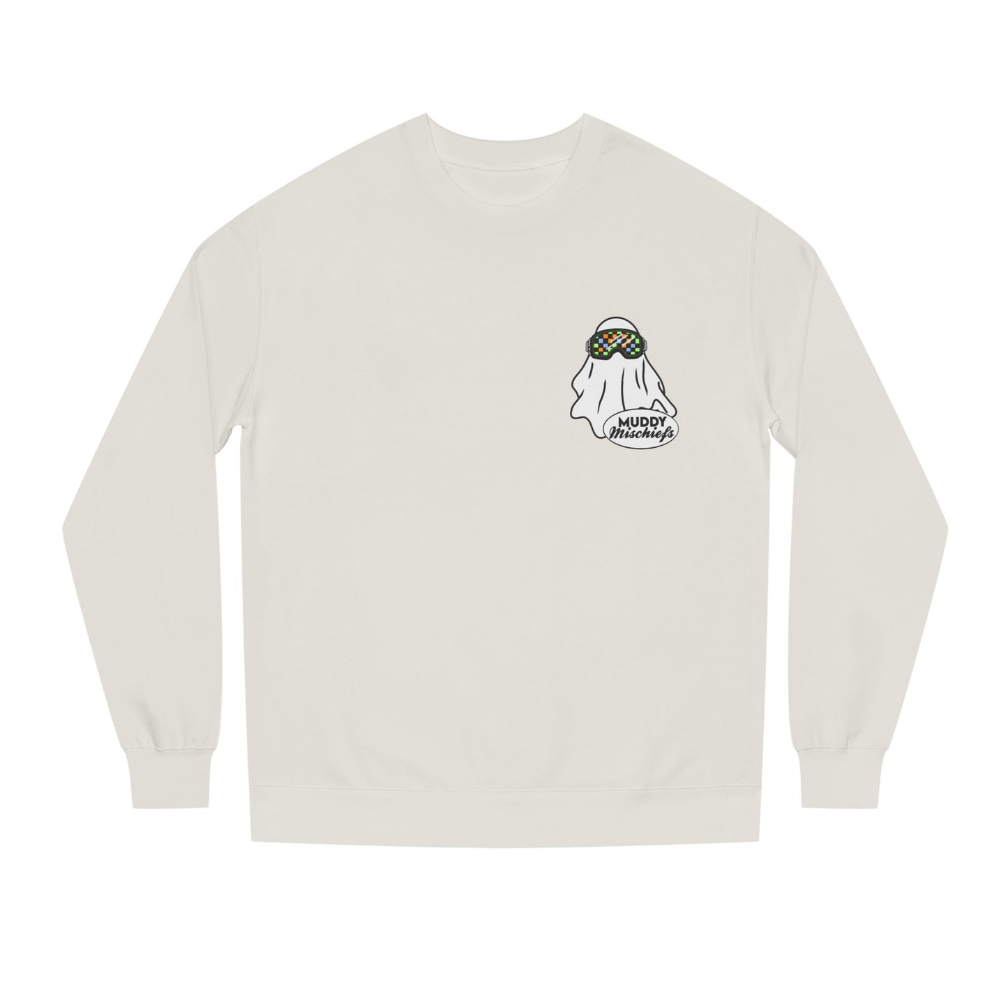 Goggle Ghost | Unisex Adult Halloween Motocross Crewneck Sweatshirt