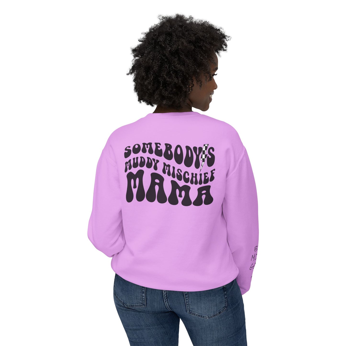 Somebody’s Muddy Mischief Personalizable Crewneck Sweatshirt | Adult Brand Sweatshirt