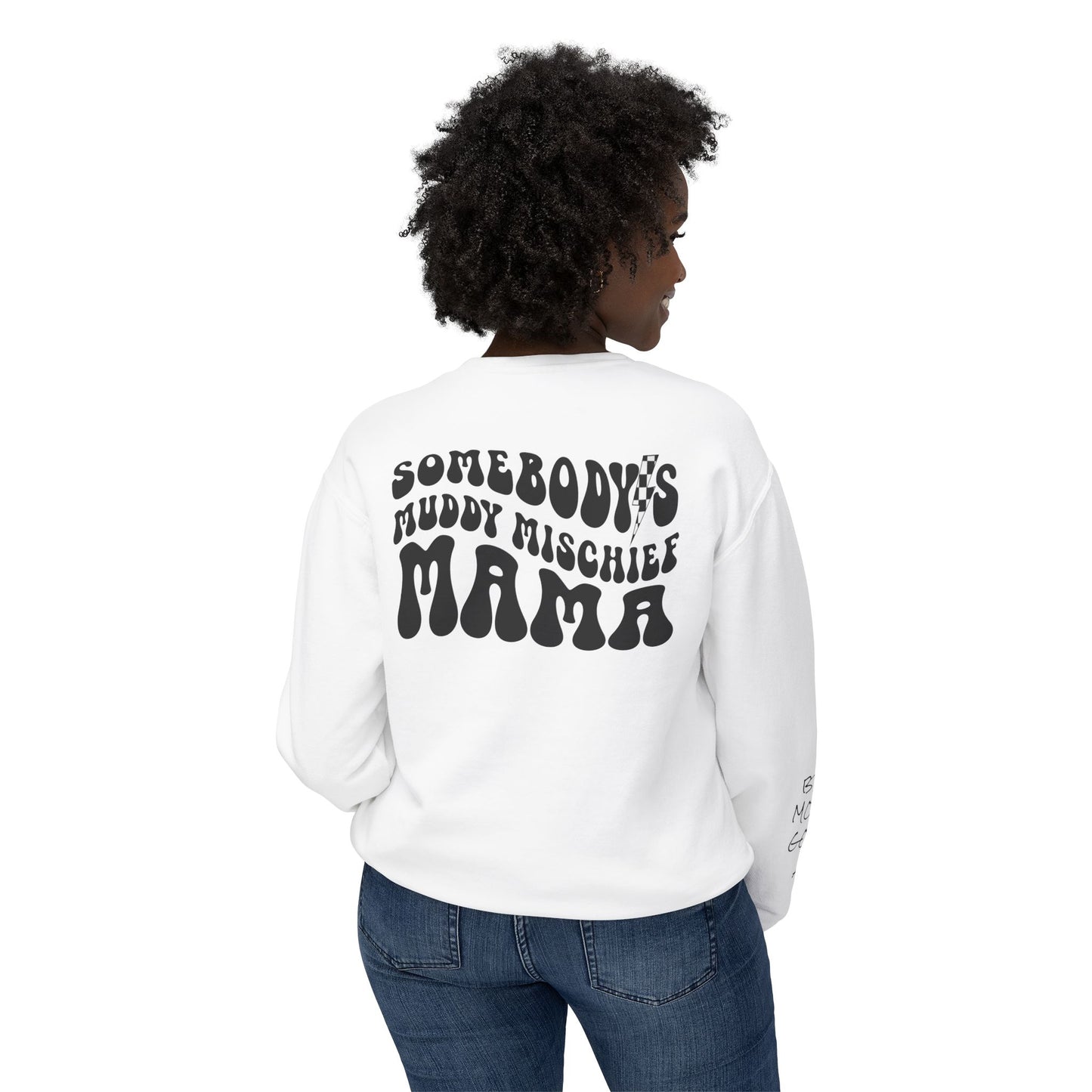 Somebody’s Muddy Mischief Personalizable Crewneck Sweatshirt | Adult Brand Sweatshirt