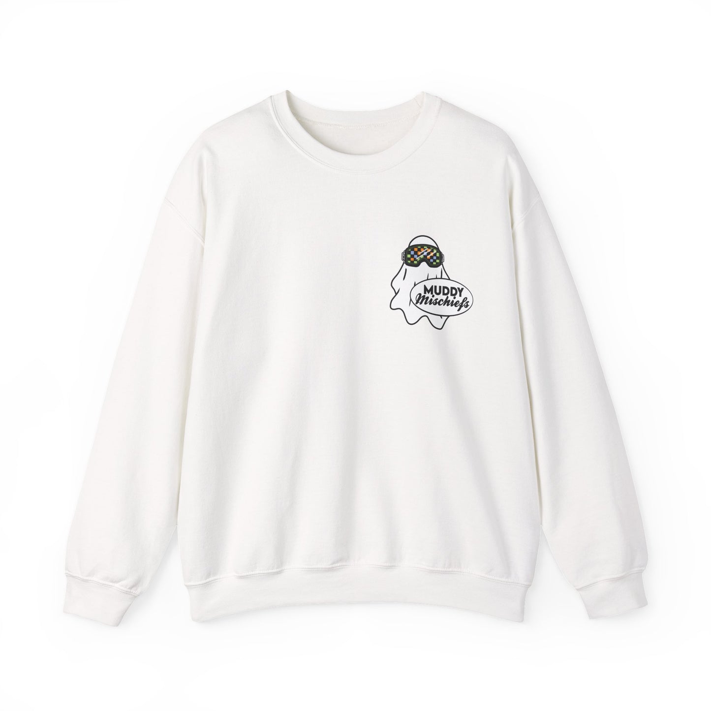 Goggle Ghost | Unisex Adult Halloween Motocross Crewneck Sweatshirt