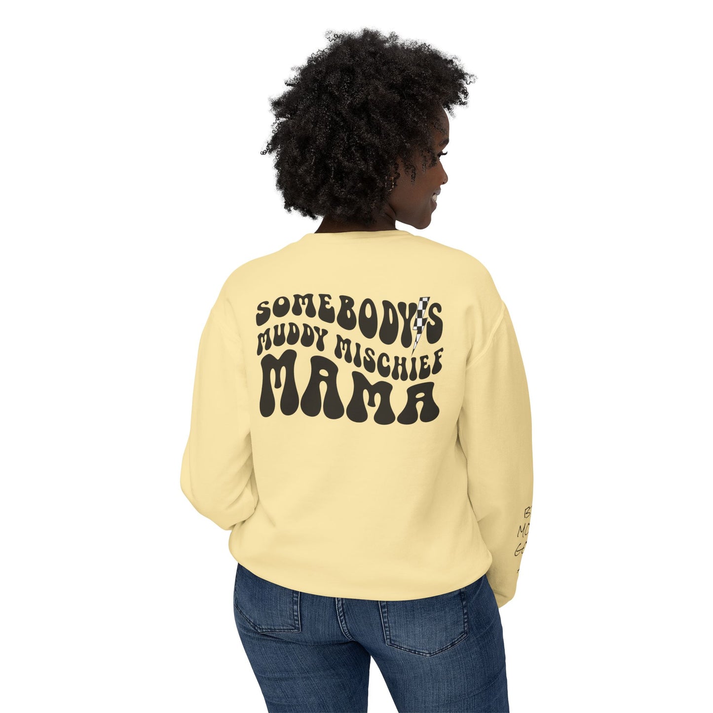 Somebody’s Muddy Mischief Personalizable Crewneck Sweatshirt | Adult Brand Sweatshirt