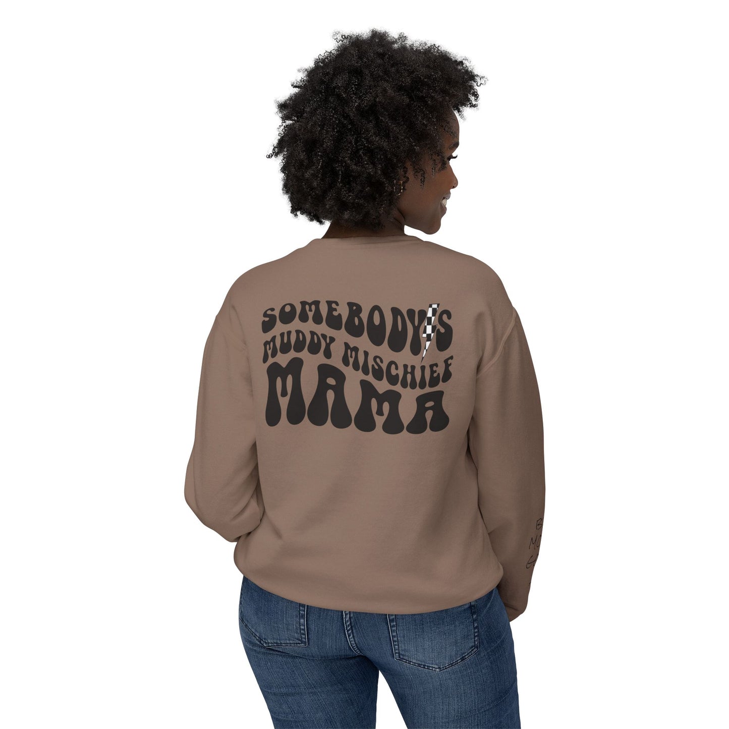Somebody’s Muddy Mischief Personalizable Crewneck Sweatshirt | Adult Brand Sweatshirt