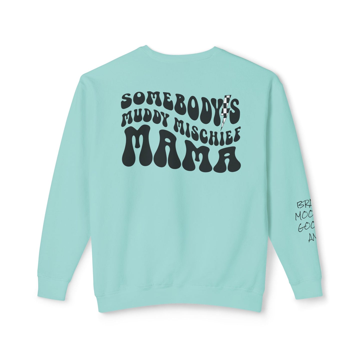 Somebody’s Muddy Mischief Personalizable Crewneck Sweatshirt | Adult Brand Sweatshirt