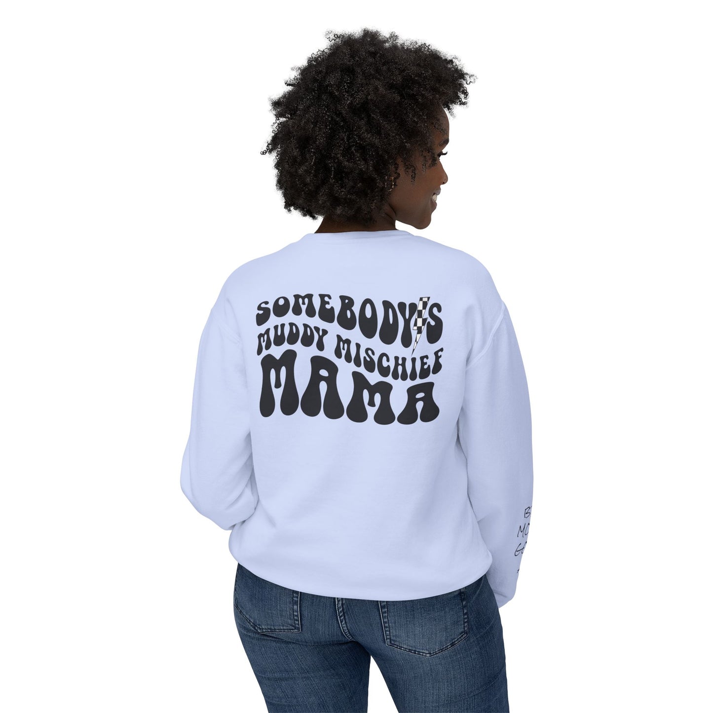 Somebody’s Muddy Mischief Personalizable Crewneck Sweatshirt | Adult Brand Sweatshirt