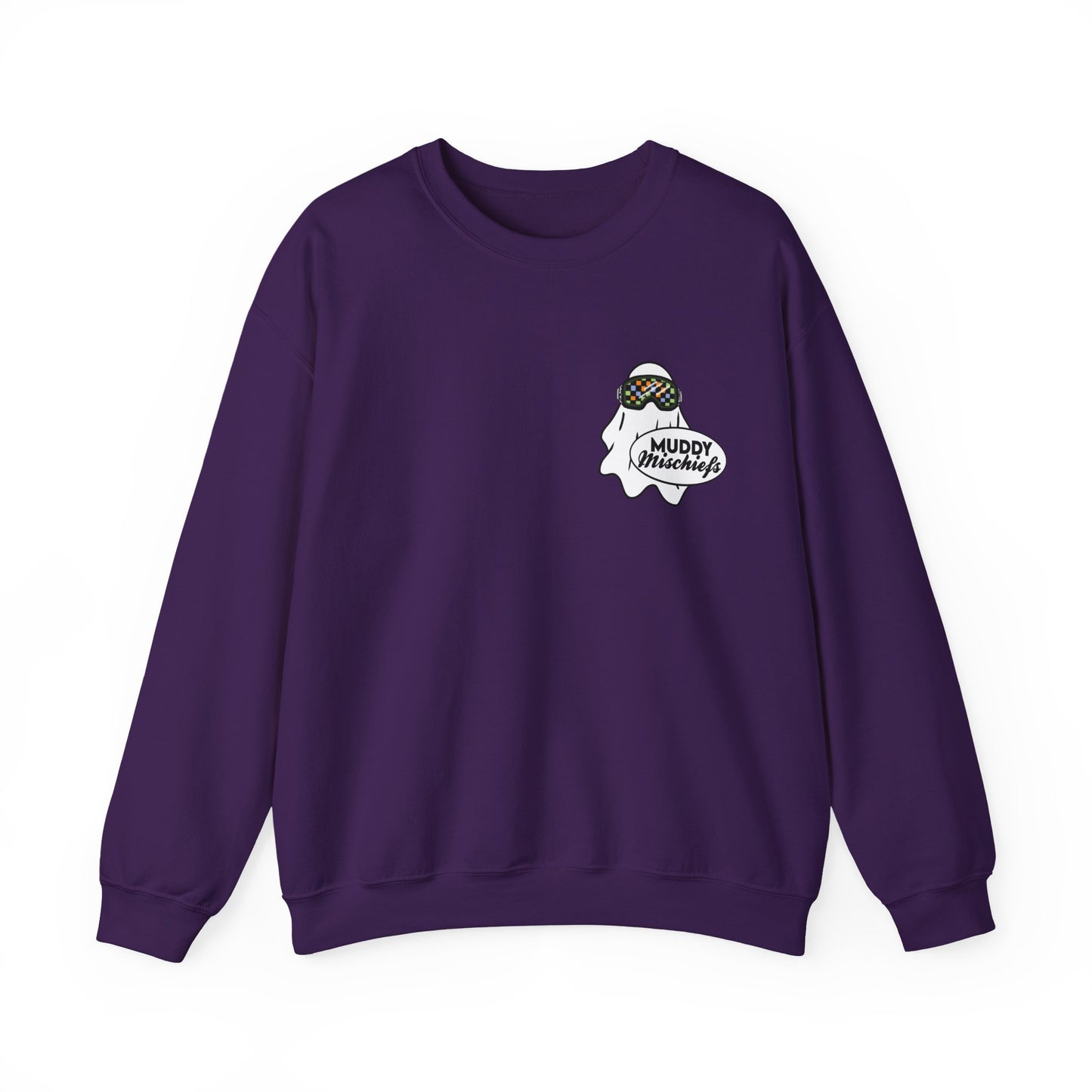 Goggle Ghost | Unisex Adult Halloween Motocross Crewneck Sweatshirt