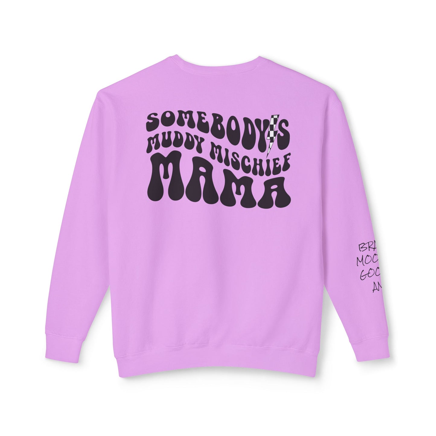 Somebody’s Muddy Mischief Personalizable Crewneck Sweatshirt | Adult Brand Sweatshirt