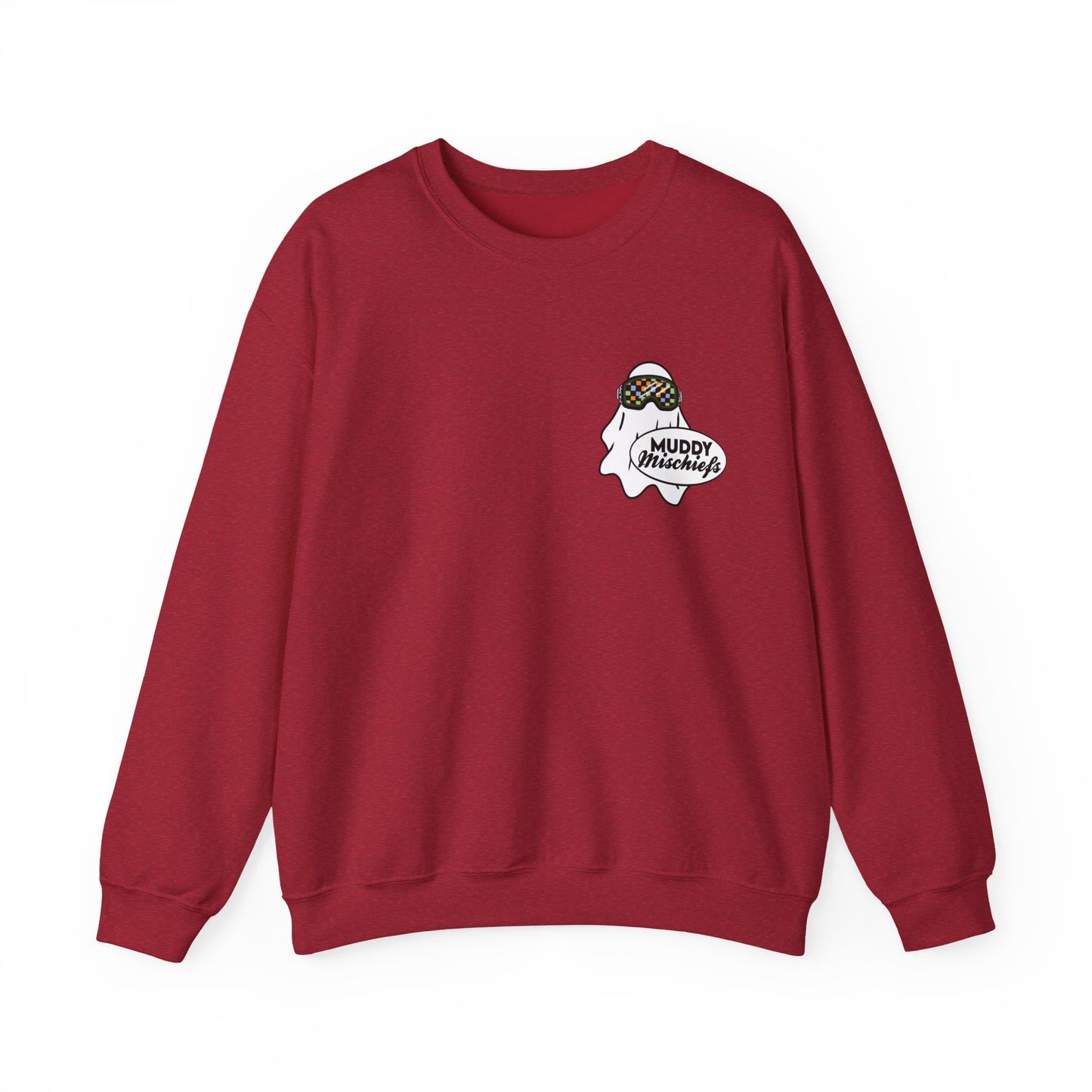 Goggle Ghost | Unisex Adult Halloween Motocross Crewneck Sweatshirt